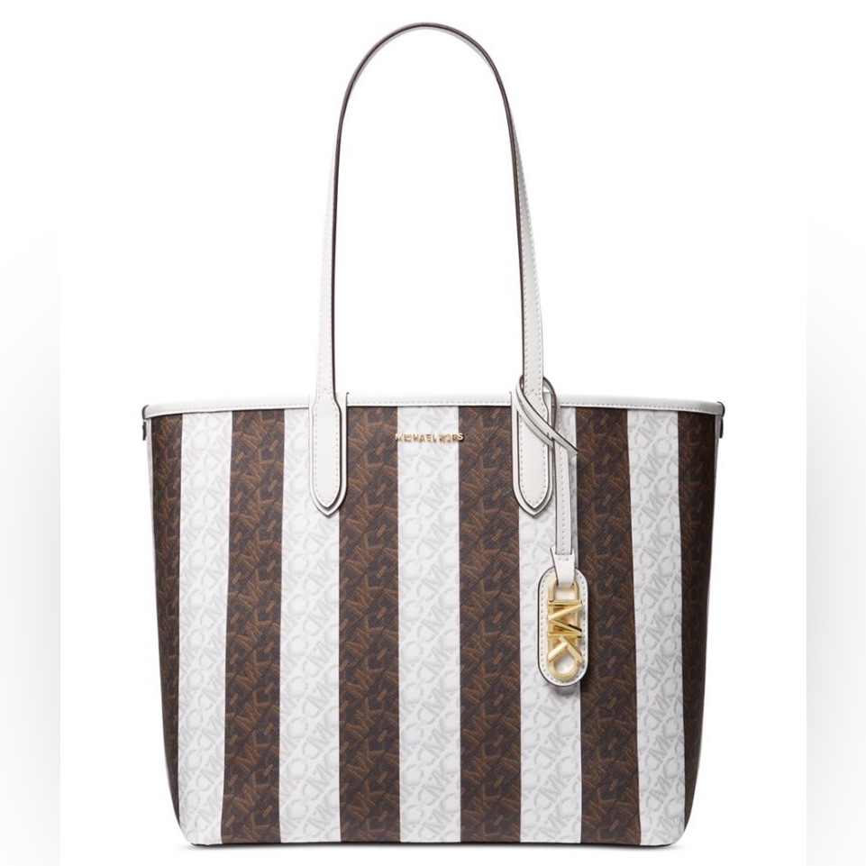 Michael Kors Eliza Logo Large East West Reversible Tote Brown Multi- Nwt